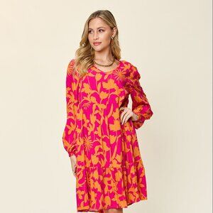 Double Take Full Size Printed Ruffle Hem Dress with Pocket